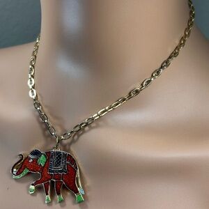 Safari Enameled Elephant Pendant Necklace
